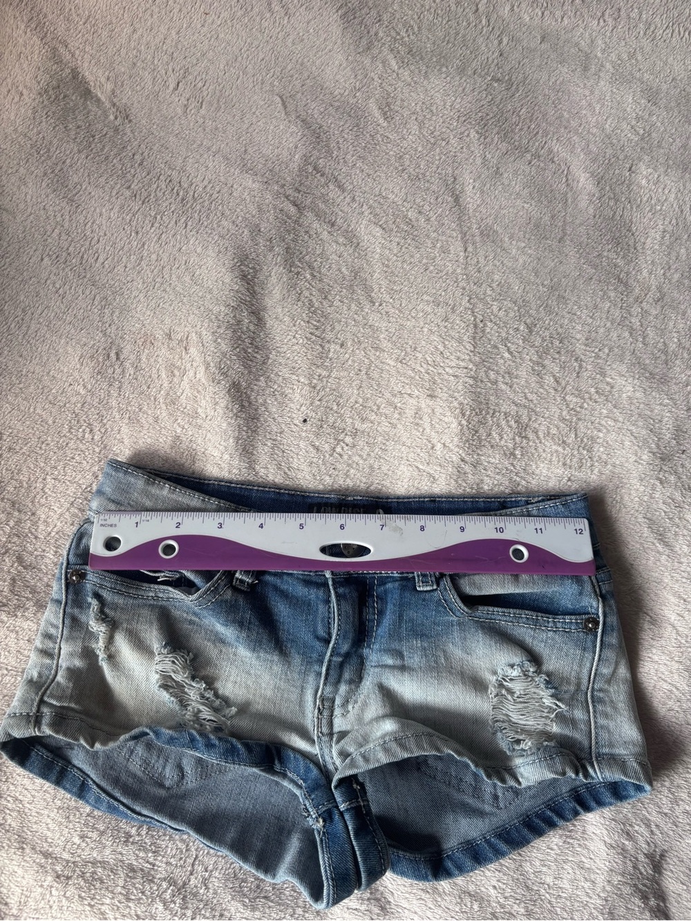 Low Rise Distressed Light Blue Denim Shorts - 0 - Picture 3 of 4